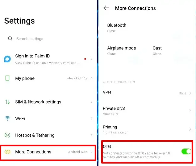 Turn on OTG Infinix Hot 11